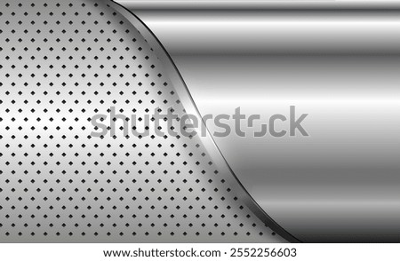 Metal background shiny silver chrome metallic with halftone dots pattern, silver polished steel texture wallpaper 3d vector illustration.