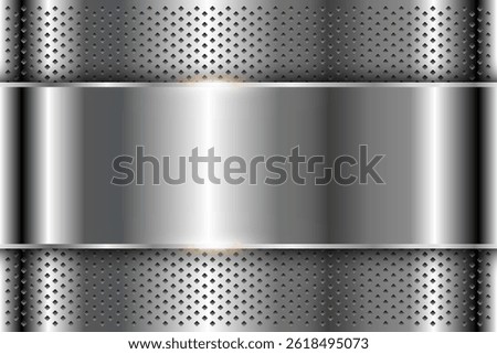 Metal background shiny silver chrome metallic with halftone dots pattern, silver polished steel texture wallpaper 3d vector illustration.