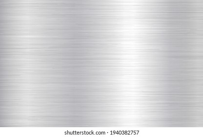 Metal background. Silver steel texture. Brushed stainless sheet. Bright polish plate with reflection. Realistic industrial texture. Aluminum panel. Vector illustration.