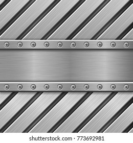 Metal Background. Stainless Steel Texture With Rivets. Vector 3d Illustration