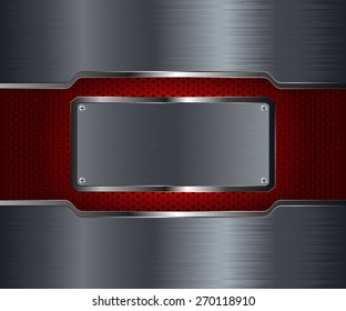 Metal background with steel plate and screws.  Vector illustration