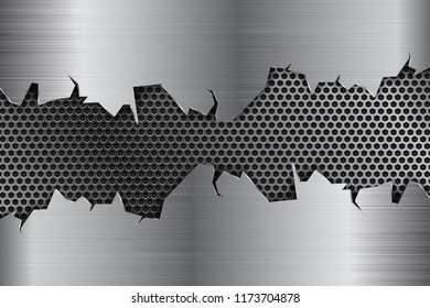 Metal Background With Torn Edges And Perforation. Vector 3d Illustration