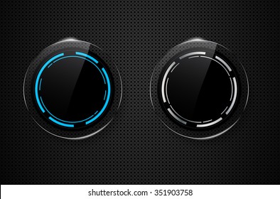 Metal Background With Two Circle Glass Buttons - Vector Illustration