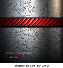 Metal background with warning stripe, vector.