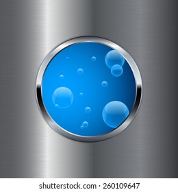 Metal background with water bubbles and metallic frame Vector Illustration