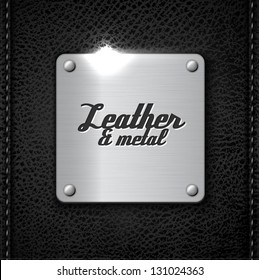 Metal Badge On Leather Background - Eps10