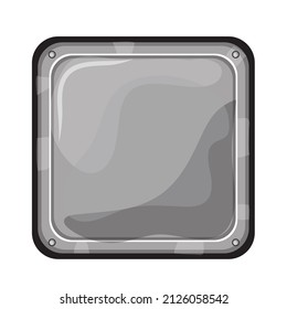 Insignia metálica, icono de plata vectorial. Botón de cuadrado metálico - icono de ui juego en blanco. Estilo de dibujo