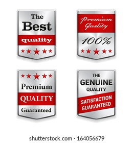 Metal badges set on white background. Best Quality. Premium quality guaranteed. The Genuine Quality.Vector illustration. 