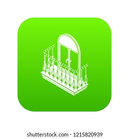 Metal balcony icon green vector isolated on white background