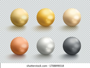 Metal Balls Gold Silver Bronze 3d Spheres Vector Set
