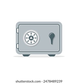 Metal bank safe icon in flat style. Money vault vector illustration on isolated background. Storage sign business concept.