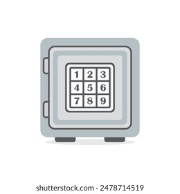 Metal bank safe icon in flat style. Money vault vector illustration on isolated background. Storage sign business concept.