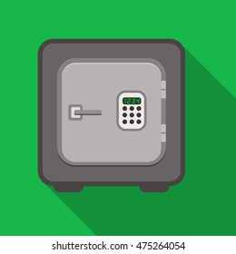 Metal bank safe with long shadow. Closed colorful safe. Metal safe. Safe icon. Safe with shadow. Flat vector safe icon stock illustration.