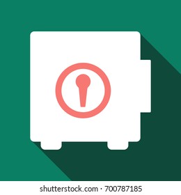 Metal bank safe vector icon in a flat style. Closed safe isolated on a colored background. Concept of the icon safe shadow at the bottom. Simple illustration of the safe.