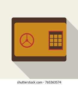 Metal bank safe vector icon in a flat style. Closed safe isolated on a colored background. Concept of the icon safe shadow at the bottom. Simple illustration of the safe.