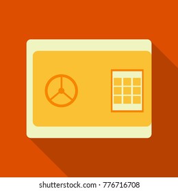 Metal bank safe vector icon in a flat style. Closed safe isolated on a colored background. Concept of the icon safe shadow at the bottom. Simple illustration of the safe.