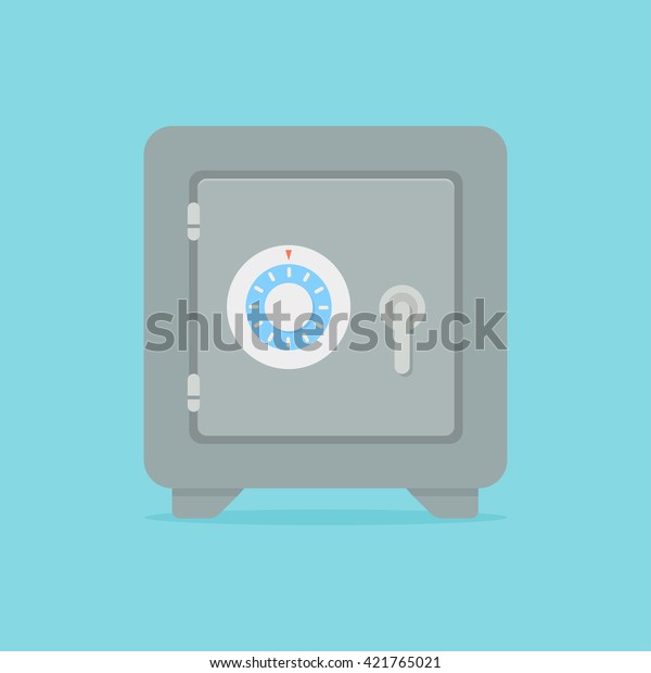 Metal bank safe vector icon in a\
flat style. Closed safe isolated on a colored background.\
