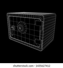Metal bank vault safe. Wireframe low poly mesh vector illustration