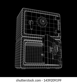 Metal bank vault safe. Wireframe low poly mesh vector illustration
