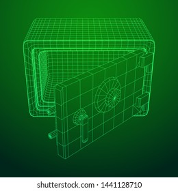 Metal bank vault safe. Wireframe low poly mesh vector illustration