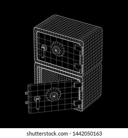 Metal bank vault safe. Wireframe low poly mesh vector illustration