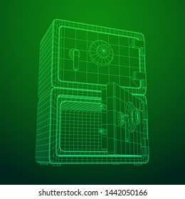 Metal bank vault safe. Wireframe low poly mesh vector illustration