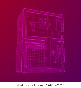 Metal bank vault safe. Wireframe low poly mesh vector illustration