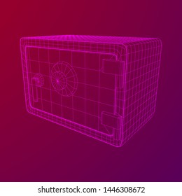 Metal bank vault safe. Wireframe low poly mesh vector illustration