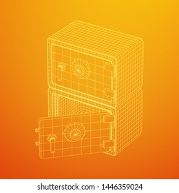 Metal bank vault safe. Wireframe low poly mesh vector illustration