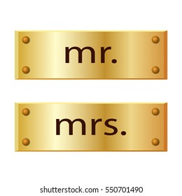 Metal banner 'mr' and "mrs' signs. Vector illustration.