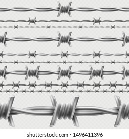 Metal barbed wire horizontal seamless border template and elements object. EPS 10
