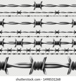 Metal barbed wire horizontal seamless border template and elements object. EPS 10