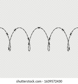 Metal barbed wire horizontal seamless border template and elements object. EPS 10