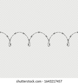 Metal barbed wire horizontal seamless border template and elements object. EPS 10