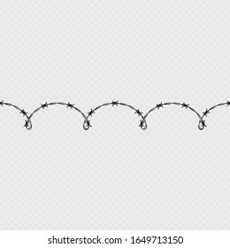 Metal barbed wire horizontal seamless border template and elements object. EPS 10