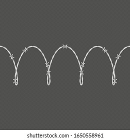 Metal barbed wire horizontal seamless border template and elements object. EPS 10