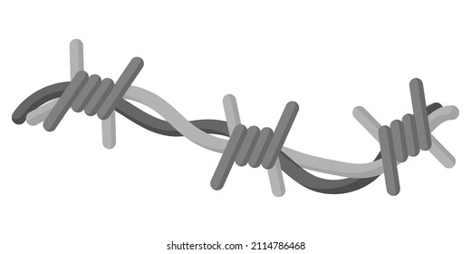 Metal barbed wire with sharp barbs for protective barrier, industrial and agricultural fencing. Military concept for army, soldiers and war. Vector cartoon isolated illustration.