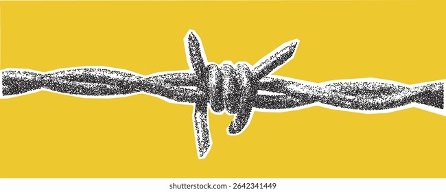 Metal barbed wire wraps tightly around itself against a vivid yellow backdrop, symbolizing security, restriction, and the complexities of boundaries in a striking visual.