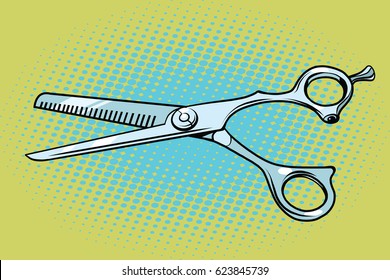 Metal Barber scissors. Pop art retro vector illustration