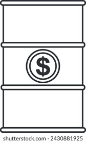 Metal Barrel with Dollar Sign Icon. Vector Illustration.