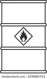 Metal Barrel with Flammable Substance Icon. Vector Illustration.