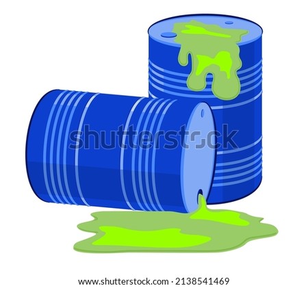 Metal barrel with green liquid inside sign isolated on white background. Barrel of radioactive waste. Radiation and green liquid. Dangerous object. Problems of ecology and irradiation. 