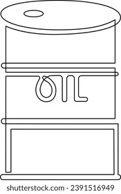 Metal barrel with the inscription oil. Continuous line drawing. Vector illustration.