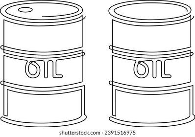 Metal barrel with the inscription oil. Continuous line drawing. Vector illustration.