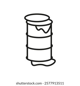 Metal barrel with a leak icon. Vector. Line style.