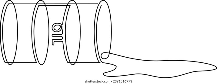 Metallfass mit Flüssigkeit. Durchgehende Zeilenzeichnung. Vektorgrafik.