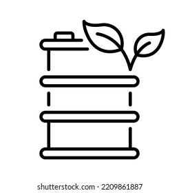 Metal Barrel for Natural Eco Oil Line Icon. Ecology Organic Liquid Energy in Tank Pictogram. Gallon for Bio Energy Outline Icon. Ecological Container. Editable Stroke. Isolated Vector Illustration.