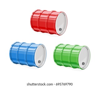 Metal barrel for oil. Equipment transportation fuel. Isolated white background. Vector illustration.