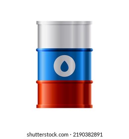 Metal barrel oil with Russian colors flag and sign drop oil vector illustration