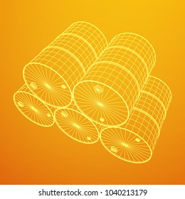 Metal barrel wireframe low poly mesh vector illustration.